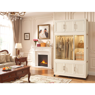 Sunvega Portable Wardrobe Closet Storage Organizer with 9 Magnetic Doors and Hanging Rod