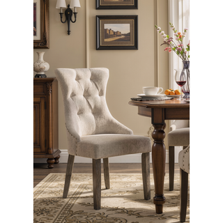 Sunvega Two-Tone Beige Fabric Side Chair with Reclaimed Gray Finish and Nailhead Trim
