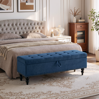 Sunvega Beige Fabric Upholstered Storage Ottoman Bench with Button Tufted Top