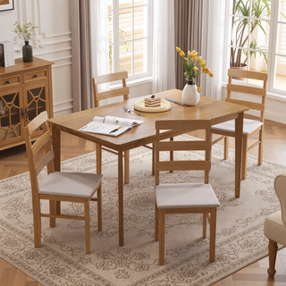 Sunvega Solid Wood Dining Table and Chair Set with Upholstered Cushions for Practical Household Use
