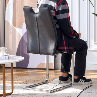 Sunvega White PU Dining Chair Set with Silver Metal Legs and High Resilience Sponge Filling