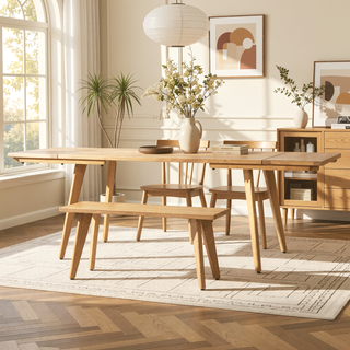 Sunvega Solid Red Oak Wood Bench with Tapered Legs for Dining and Entryway