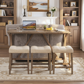 Sunvega 4-Piece Bar Table Set with Power Outlet and USB Port for Living Room
