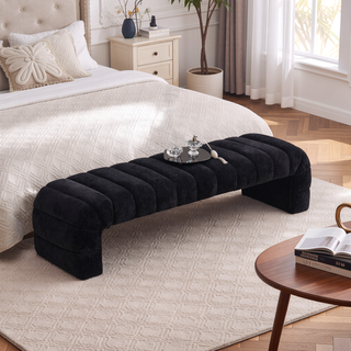 Sunvega Modern Upholstered Armless Bed Bench with Channel Tufted Chenille Ottoman for Living Room