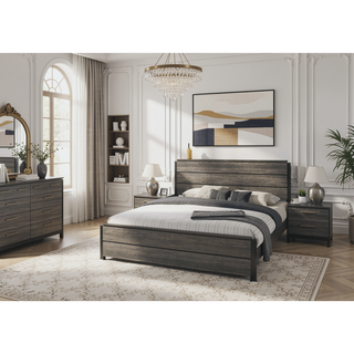 Sunvega Weathered Grey Finish Wood Queen Size Bedroom Set with Dresser Mirror