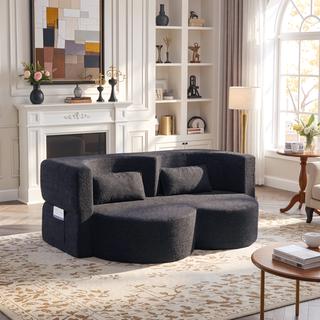 Sunvega Soft Teddy Bear Fabric Folding Sofa Bed Sleeper Futon for Living Room