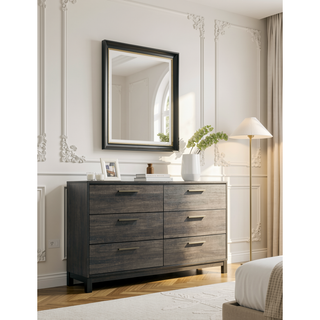 Sunvega Antique Grey Finish Wood King Bed Dresser Mirror Nightstand Set