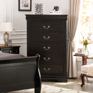 Sunvega Dark Cherry Finish Transitional Chest with English Dovetail Drawers and Bracket Legs