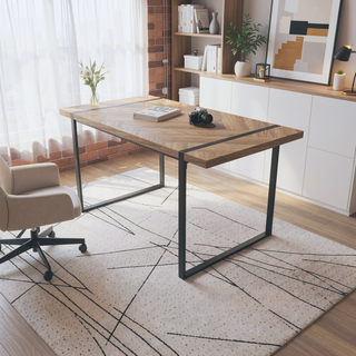 Sunvega Modern Industrial Rectangular MDF Light Wood Dining Table for 4-6 People