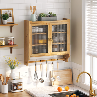 Sunvega Vintage Double Door Wall Cabinet with Three Removable Storage Shelves and Towel Rack