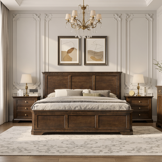 Sunvega Antique Walnut Traditional 3-Piece Wood Bedroom Set with Queen Panel Bed