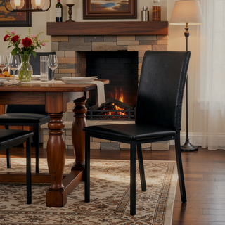 Sunvega 4-Piece Metal Frame Dining Chairs with Dark Brown Faux Leather Upholstery