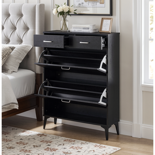 Sunvega Large Freestanding Tipping Bucket Shoe Rack Organizer with 2 Flip Drawers and 2 Drawers