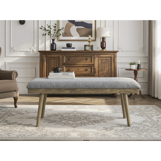 Sunvega Polyester Dining Bench with Solid Wood Legs and Stain-Resistant Fabric