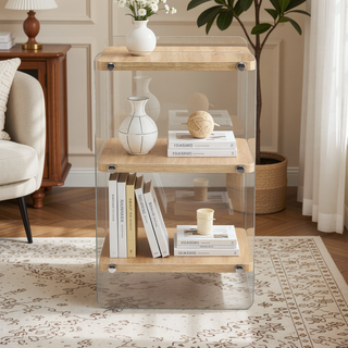 Sunvega Three Layer Bedside Cabinet with MDF Board and Transparent Tempered Glass