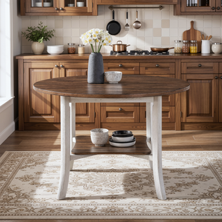 Sunvega 45.7-inch Round Dining Table with Storage Shelf in Modern Farmhouse Style
