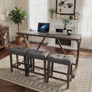 Sunvega Industrial Bar Table and Chairs Set with Power Outlet for Living Room