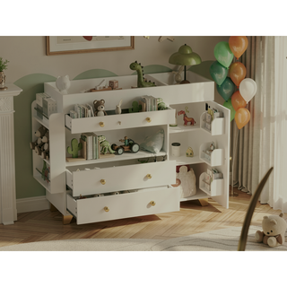 Sunvega Modern White Dresser with 3 Drawers and Wide Table Top for Bedroom
