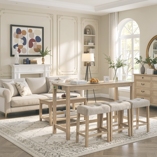 Sunvega 4 Piece Bar Table Set with USB Outlets and Padded Stools for Living Room