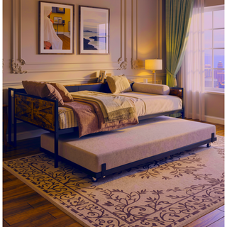 Sunvega Twin Daybed with Trundle Farmhouse Frame Sliding Barn Door Headboard Charging Station