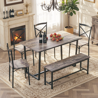 Sunvega Industrial Style Four-Piece Dining Table and Chair Set with Backrest