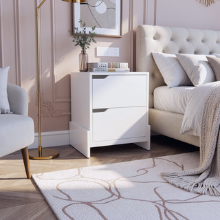 Sunvega Classic White Nightstand with Spacious Drawer and Open Shelf for Bedroom