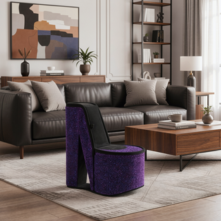 Sunvega Purple Velvet High Heel Shoe Display Jewelry Box with Hidden Storage