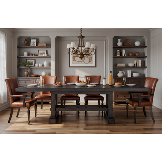 Sunvega Mango Wood Dining Table with Plank Effect Top and Double Pedestal Base