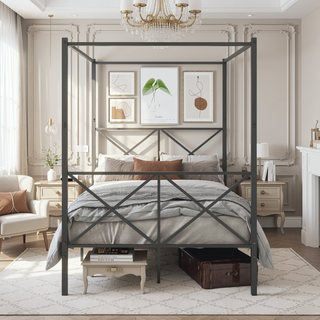 Sunvega Sturdy Full Metal Platform Bed Frame with X Shaped Support and Storage
