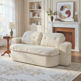Sunvega Modern Corduroy Convertible Sofa Bed with Pillows and Quilt for Living Room