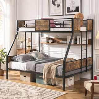Sunvega Twin Over Full Metal Bunk Bed with Trundle and Guardrail for Bedroom