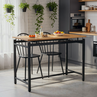 Sunvega Rustic Black 3-Piece Kitchen Table Set with Upholstered Chairs for Small Spaces