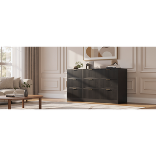 Sunvega Modern Wavy Pattern 6-Drawer Dresser with Ample Storage for Bedroom