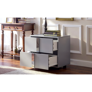 Sunvega Elegant Gray Nightstand with 2 Drawers and Metal Foot for Bedroom