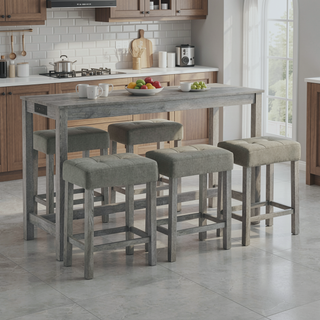 Sunvega 59 Inch Bar Table Set with Power Outlet and 3 Upholstered Stools for Kitchen