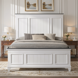 Sunvega Modern Farmhouse King Bedroom Set with Dresser Mirror and Nightstands
