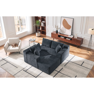 Sunvega Plush L-Shaped Cloud Sectional Sofa with Corduroy Fabric for Living Room