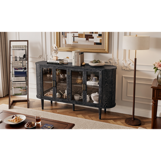 Sunvega Modern Farmhouse Sideboard Cabinet with Glass Doors and Adjustable Shelves for Kitchen Dining Room