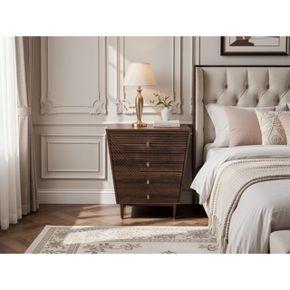 Sunvega Modern Walnut Wooden 4-Drawer Dresser with Metal Knobs for Bedroom