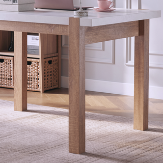 Sunvega Solid Wood Dining Table with Two Tone White Natural Color