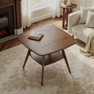 Sunvega Modern Walnut Finish Dining Table with Storage Shelf for Gatherings