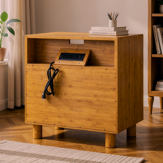 Sunvega Modern Nightstand with Two Drawers and Built-in Charging Station