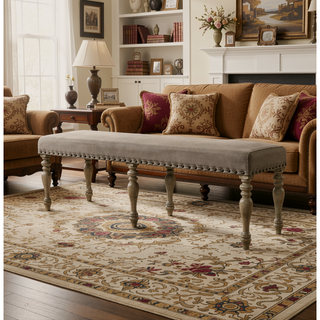 Sunvega Driftwood Finish Microfiber Upholstered Dining Bench with Nailhead Trim