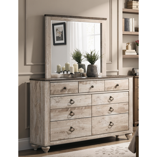 Sunvega White Wash Finish King Sleigh Bed Dresser Mirror Nightstand Bedroom Set