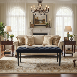 Sunvega Tufted Upholstered Velvet Bench Ottoman with Sponge Cushion for Bedroom