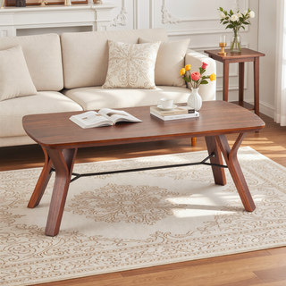 Sunvega Mid-Century Modern Walnut Wood Bench Comfortably Seats Two