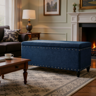 Sunvega Dark Brown Birch Legs Storage Ottoman with Light Assembly Required
