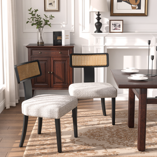 Sunvega Mid Century Modern Dining Chairs Set of 2 with Solid Wood and Rattan Net Back