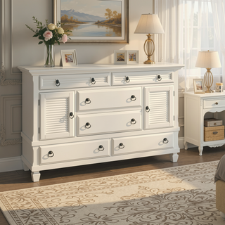 Sunvega Solid Pine Wood Dresser with 2 Cabinet and 6 Spacious Drawers