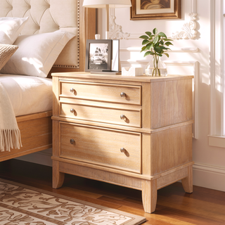 Sunvega Hazel 3-Drawer Nightstand with Felt Lined Drawers and Pewter Hardware